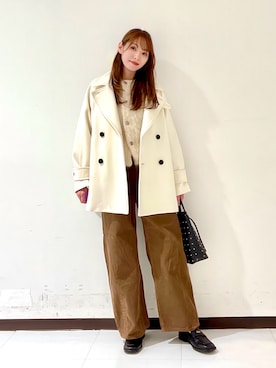「アイテム（ピーコート）」を使った、YUMIさん（レディース・158cm）の秋コーディネート