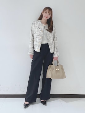 「URBAN RESEARCH ROSSO（アーバンリサーチロッソ）の『WEB限定』ツイードノーカラージャケット（ノーカラージャケット、ホワイト系）」を使った、YUMIさん（レディース・158cm）の春コーディネート