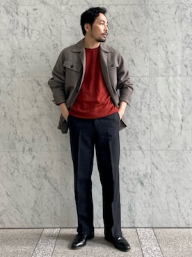 「クルーネックニット」｜「アイテム（ブルゾン）」を使った、Sawada_TOMORROWLANDさん（メンズ・168cm）の秋コーディネート