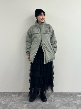「ティアードスカート」｜「アイテム（ダウンジャケット/コート）」を使った、おしゃれーなさん（レディース・162cm）の冬コーディネート