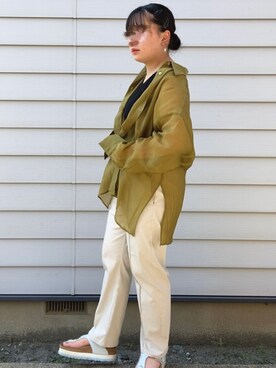 「白パンツコーデ」｜「アイテム（ジャケット/アウター）」を使った、maro00000さん（レディース・157cm）の夏コーディネート