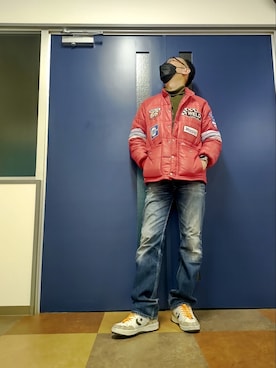 「レーシングジャケット」｜「アイテム（デニムパンツ）」を使った、geneva8451さん（メンズ・176cm）の冬コーディネート
