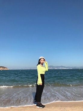 「海」｜「アイテム（スウェット）」を使った、llector さん（レディース・153cm）の夏コーディネート