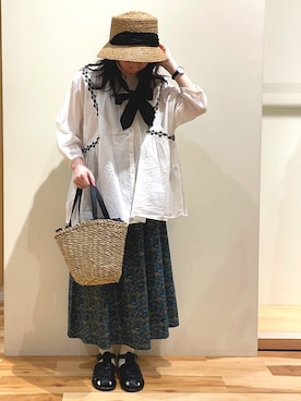 「Samansa Mos2（サマンサ モスモス）のレトロ壁紙風柄スカート（スカート）」を使った、❁みずい❁さん（レディース・152cm）の春コーディネート