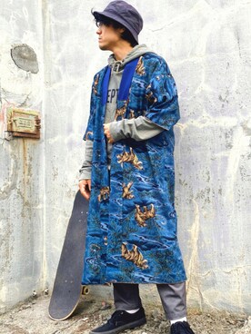 「着物」｜「アイテム（その他アウター）」を使った、custir さん（メンズ・174cm）の秋コーディネート