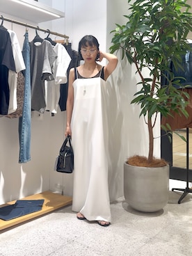 「Whim Gazette（ウィムガゼット）のキャミワンピース（ワンピース、ホワイト系）」を使った、ODAKAさん（レディース・153cm）の夏コーディネート