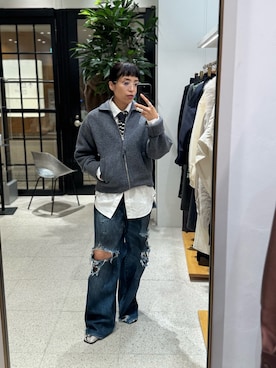 「アイテム（ブルゾン、グレー系）」を使った、ODAKAさん（レディース・153cm）の秋コーディネート