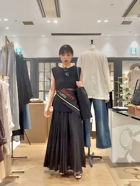 「Whim Gazette（ウィムガゼット）のペーパーノースリーブニット（ニット/セーター、ブラック系）」を使った、ODAKAさん（レディース・153cm）の夏コーディネート