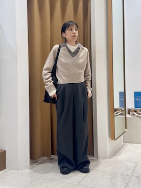 「THE PAUSE（ザ ポーズ）の【THE PAUSE】ストライプタックパンツ（その他パンツ、グレー系）」を使った、ODAKAさん（レディース・153cm）の夏コーディネート
