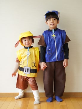 「アイテム（パンツ）」を使った、さっくん＆かいくんさん（キッズ・110cm）の秋コーディネート