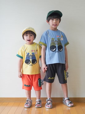 「GU（ジーユー）のアイテム（キャップ）」を使った、さっくん＆かいくんさん（キッズ・110cm）の夏コーディネート