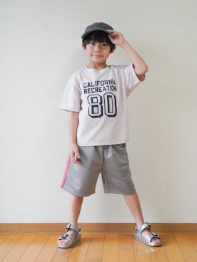 「GU（ジーユー）のアイテム（キャップ）」を使った、さっくん＆かいくんさん（キッズ・110cm）の夏コーディネート