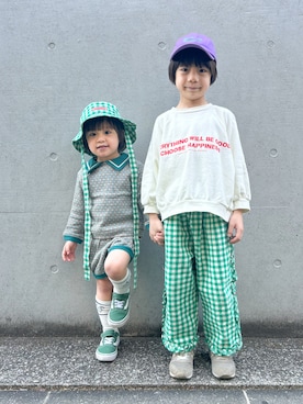 「p.premier（ピードットプルミエ）のアイテム（パンツ）」を使った、さっくん＆かいくんさん（キッズ・110cm）の春コーディネート