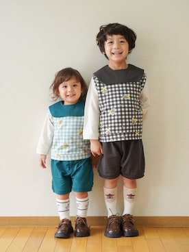 「アイテム（ソックス/靴下）」を使った、さっくん＆かいくんさん（キッズ・110cm）の秋コーディネート