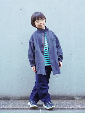 「b・ROOM（ビールーム）の【組み合わせ自由シリーズ】ミドル丈モッズコート（モッズコート、グレー系）」を使った、さっくん＆かいくんさん（キッズ・110cm）の春コーディネート