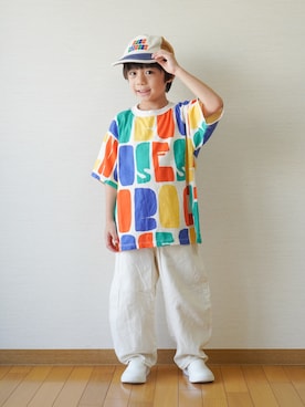 「BOBO CHOSES（ボボショーズ）の総柄Bobo Choses Color 半袖T【キッズ】（Tシャツ/カットソー、その他）」を使った、さっくん＆かいくんさん（キッズ・110cm）の夏コーディネート