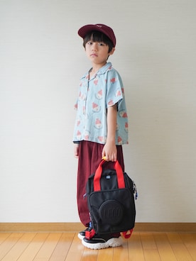 「GU（ジーユー）のアイテム（帽子）」を使った、さっくん＆かいくんさん（キッズ・110cm）の夏コーディネート