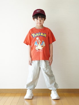 「GU（ジーユー）のアイテム（キャップ）」を使った、さっくん＆かいくんさん（キッズ・110cm）の夏コーディネート