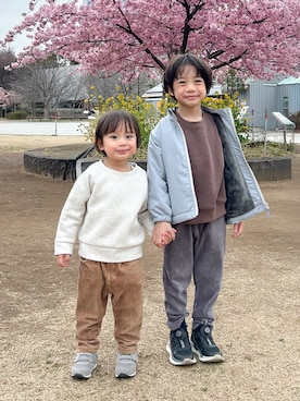 「NEW BALANCE（ニューバランス）のNew Balance ニューバランス 12-165IZ996GR3(W) GRAY(GR3)（スニーカー、グレー系）」を使った、さっくん＆かいくんさん（キッズ・110cm）の春コーディネート