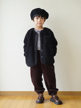 「アイテム（ノーカラージャケット）」を使った、さっくん＆かいくんさん（キッズ・110cm）の秋コーディネート