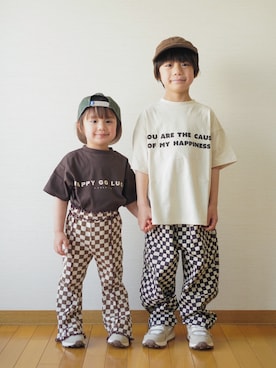 「p.premier（ピードットプルミエ）のアイテム（パンツ）」を使った、さっくん＆かいくんさん（キッズ・110cm）の春コーディネート