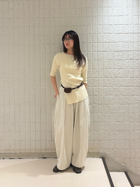 「KBF（ケイビーエフ）のアシンメトリーRIBニット（ニット/セーター、イエロー系）」を使った、Hinaさん（レディース・160cm）の春コーディネート