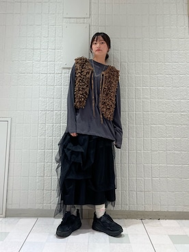 「チュールスカートコーデ」｜Hinaさん（レディース・160cm）の冬コーディネート