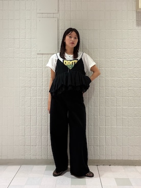 「KBF（ケイビーエフ）のレースレイヤードボリュームビスチェ（その他トップス、ブラック系）」を使った、Hinaさん（レディース・160cm）の夏コーディネート