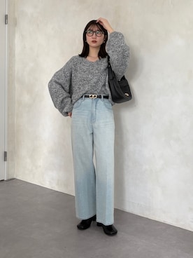 「アイテム（ベルト）」を使った、omochiさん（レディース・154cm）の冬コーディネート