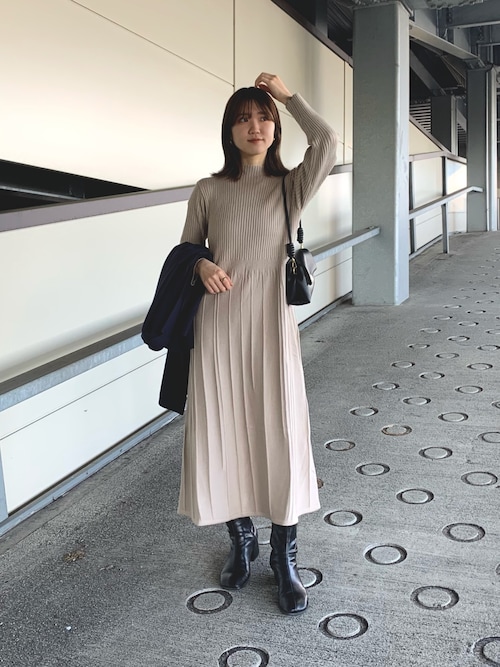 セール】ハイネックリブ切替ニットフレアワンピース（ワンピース