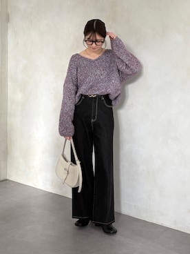 「アイテム（パープル系）」を使った、omochiさん（レディース・154cm）の冬コーディネート