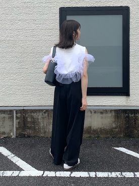 「シンフルコーデ」｜「アイテム（スラックス）」を使った、omochiさん（レディース・154cm）の春コーディネート