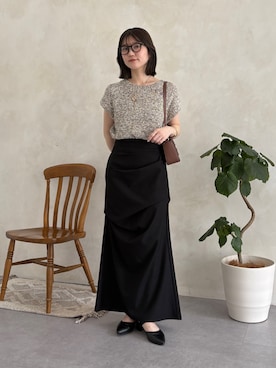 「Thevon（ゼボン）のMIXフレンチニット（ニット/セーター、ベージュ系）」を使った、omochiさん（レディース・154cm）の夏コーディネート