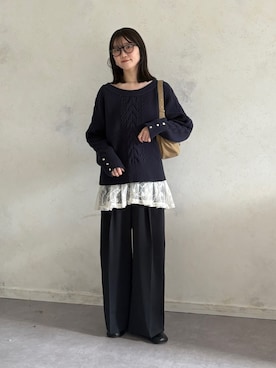 「アイテム（チュニック）」を使った、omochiさん（レディース・154cm）の冬コーディネート