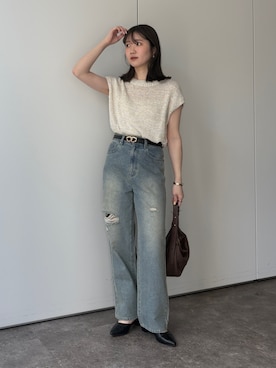 「Thevon（ゼボン）のMIXフレンチニット（ニット/セーター、ブルー系）」を使った、omochiさん（レディース・154cm）の春コーディネート