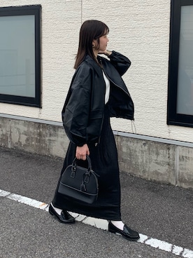 「ラメスカート」｜「アイテム（ブルゾン）」を使った、omochiさん（レディース・154cm）の秋コーディネート