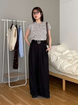 「Thevon（ゼボン）のMIXフレンチニット（ニット/セーター、ベージュ系）」を使った、omochiさん（レディース・154cm）の秋コーディネート