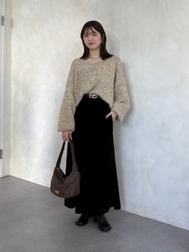 「アイテム（ベルト）」を使った、omochiさん（レディース・154cm）の冬コーディネート