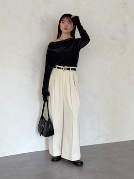 「アイテム（スラックス）」を使った、omochiさん（レディース・154cm）の夏コーディネート