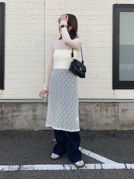 「フレアデニム」｜「アイテム（チュニック）」を使った、omochiさん（レディース・154cm）の春コーディネート