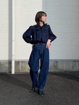 「Thevon（ゼボン）のアイテム（デニムパンツ）」を使った、omochiさん（レディース・154cm）の冬コーディネート