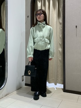 「ベロアスカート」｜「アイテム（ブルゾン）」を使った、omochiさん（レディース・154cm）の秋コーディネート