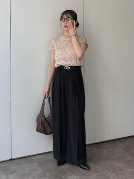 「Thevon（ゼボン）のMIXフレンチニット（ニット/セーター、ピンク系）」を使った、omochiさん（レディース・154cm）の春コーディネート