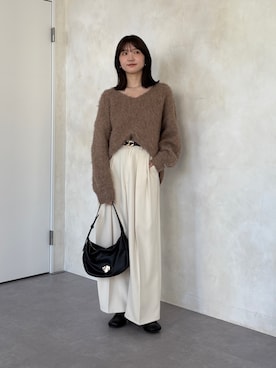 「アイテム（ベルト）」を使った、omochiさん（レディース・154cm）の冬コーディネート