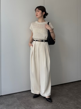 「Thevon（ゼボン）のMIXフレンチニット（ニット/セーター、ブルー系）」を使った、omochiさん（レディース・154cm）の春コーディネート