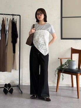 「Thevon（ゼボン）のマルチWAYレーススカーフ（バンダナ/スカーフ、ホワイト系）」を使った、omochiさん（レディース・154cm）の夏コーディネート