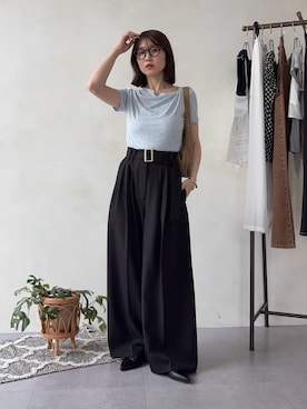 「Thevon（ゼボン）の【新色登場！】ドットドレープTシャツ（Tシャツ/カットソー、ブルー系）」を使った、omochiさん（レディース・154cm）の夏コーディネート
