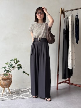 「Thevon（ゼボン）のMIXフレンチニット（ニット/セーター、ベージュ系）」を使った、omochiさん（レディース・154cm）の夏コーディネート