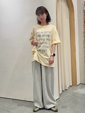 「CIAOPANIC TYPY（チャオパニックティピー）の【WEB限定】【UNISEX】手書きメッセージロゴTEE（Tシャツ/カットソー、ホワイト系）」を使った、kimura_no_fukuさん（レディース・155cm）の夏コーディネート