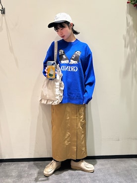 「ブルーニット」｜「アイテム（キャップ）」を使った、kimura_no_fukuさん（レディース・155cm）の冬コーディネート